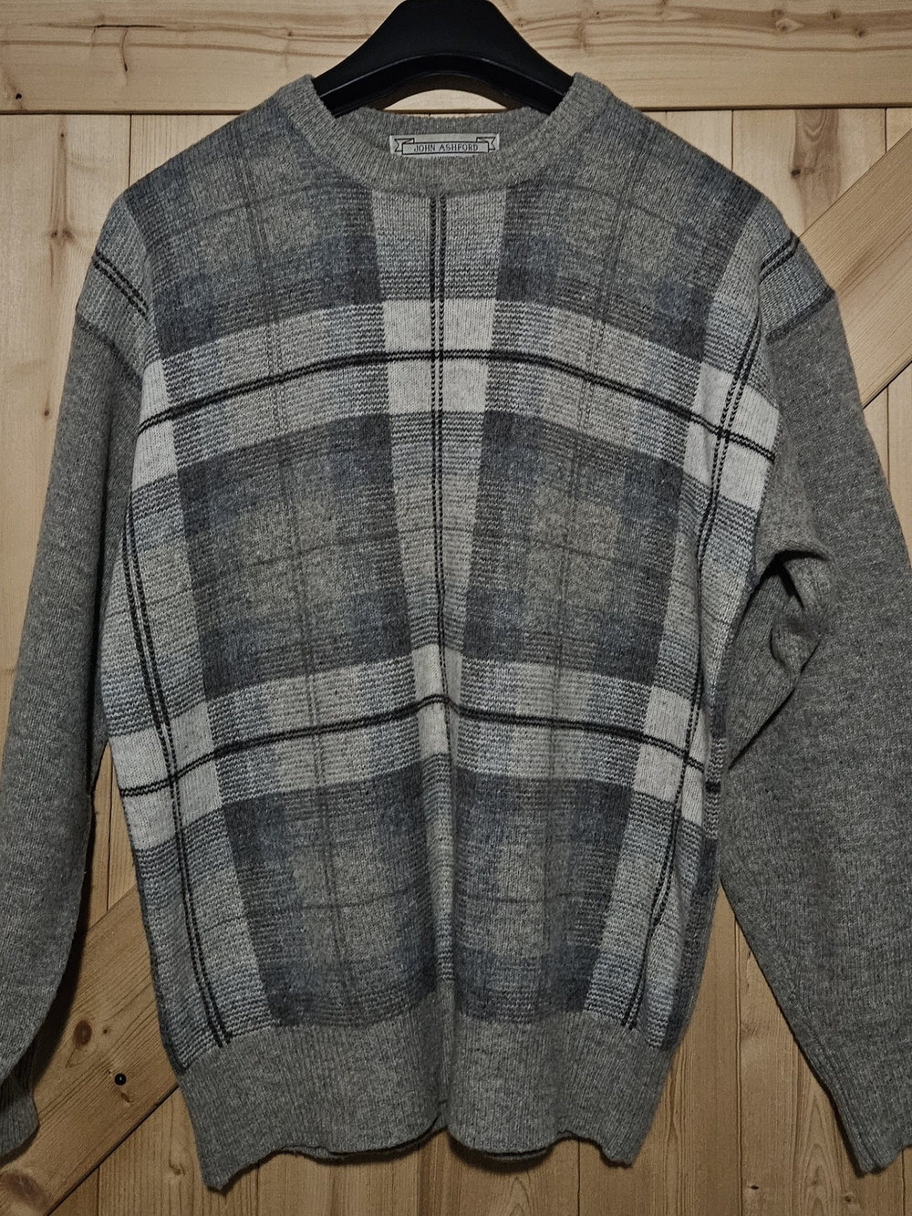 John Ashford Gray Plaid Crewneck Sweater